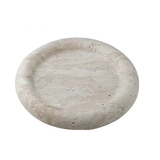 travertine stone plate earthworks luxury round handmade stone tray front view
