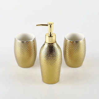 gold luxury handcrafted ceramic soap dispenser bathroom storage kit set detail
