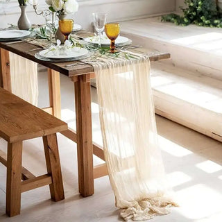 gauze table runner semi sheer woven runner elegant dining decor front view