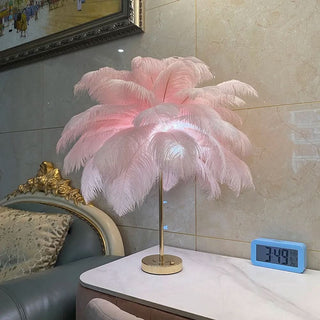Feather Table Lamp – Decorative Ostrich Feather Lamp with Touch Control Lighting
