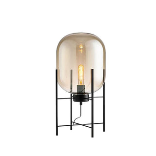 Oda amber glass table lamp — bowl designer light black steel frame