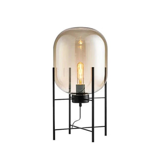Amber hand blown glass table lamp — black steel frame