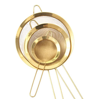 fine mesh sieve paris kitchenware gold stainless steel strainer set eco friendly front view