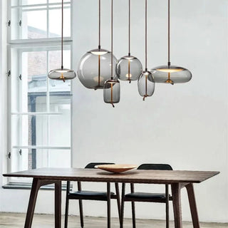 Adjustable Pendant Light – Designer Smoked Glass Lamp with Hemp Rope Accent
