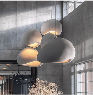Designer Pendant Lamp – Nordic White Resin Dome with Soft Ambient Lighting