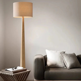 Walnut rustic floor lamp side – cotton linen shade design
