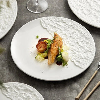 textured ceramic plate earthworks luxury porcelain plate set sandy texture design side view