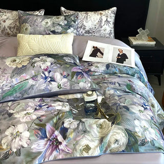 egyptian cotton duvet cover blossom floral bedding set 600tc luxury sheets side view