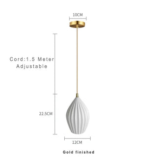 Ceramic Pendant Light – Ribbed Ceramic Finish Modern Pendant Lamp with Adjustable LED