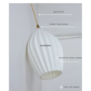 Ceramic Pendant Light – Ribbed Ceramic Finish Modern Pendant Lamp with Adjustable LED