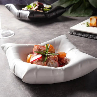 luxury ceramic bowl earthworks handcrafted porcelain serving dish unique pillow design side view