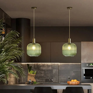 Colorful Suspension Light – Glass Pendant Lamp with Adjustable Height & Gold Base Canopy