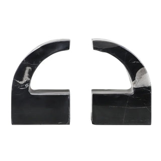 marble bookend set abstract comma design handcrafted luxury stone decor front view