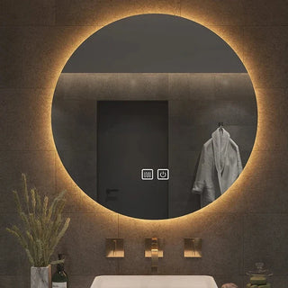LED round smart defogging bathroom mirror close-up