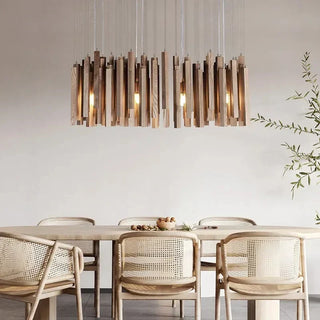 Wooden Pendant Light – Sculptural Ceiling Light with Adjustable Cable | Living Room Lighting