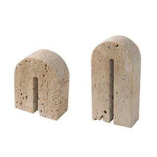 natural stone bookends handcrafted nordic travertine arch supports side view