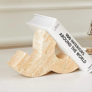 travertine stone bookends handcrafted beige natural shelf supports detail