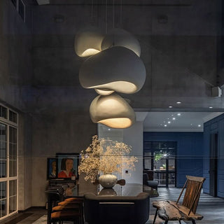 Designer Pendant Lamp – Nordic White Resin Dome with Soft Ambient Lighting