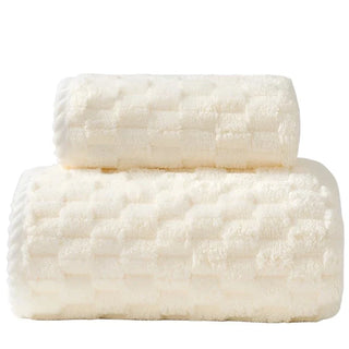 coral velvet luxury plush grid quick-drying bath towel set front view