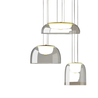 Double lampshade glass pendant close-up — designer LED hanging fixture