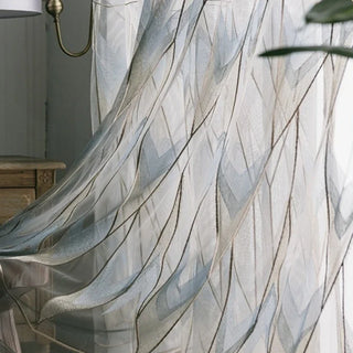 sky blue milos luxury patterned sheer curtain geometric design side view