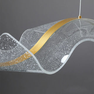 Wave ribbon pendant from above — metal acrylic ceiling fixture detail
