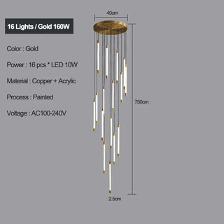 Copper Staircase Chandelier – Polished Copper Lighting with LED Flush Mount for Villas & Hotels