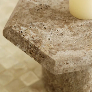 travertine stone tray earthworks luxury raised hexagon handcrafted artisan decor side view