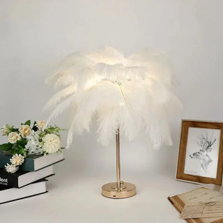 Feather Table Lamp – Decorative Ostrich Feather Lamp with Touch Control Lighting