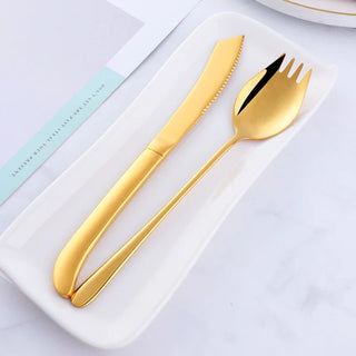 designer cutlery set stainless steel 4 piece spork flatware luxury dining utensils detail