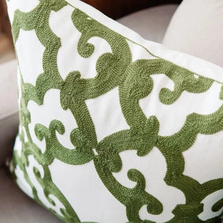 green cushion covers tuscany floral embroidered polyester cotton decor 45x45 cm angle view