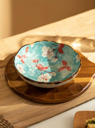 Japanese Floral-Motif Ceramic Dinner Plate