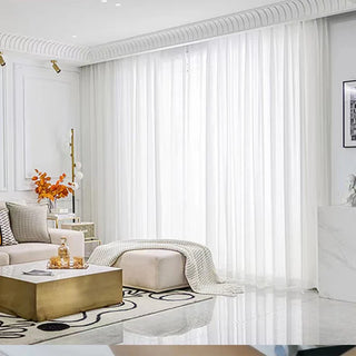 light white sheer curtain tulle panels voile fabric drapes close-up