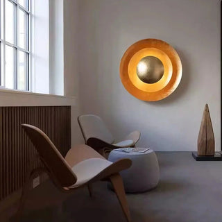 Handcrafted gold wall light illuminated — dimmable LED interior lamp