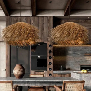 Braided Rattan Pendant Lamp – Vintage Adjustable Height Decorative Pendant Light