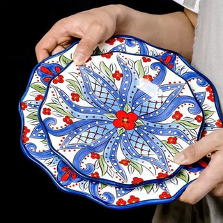 ceramic dinnerware set earthworks hand-painted plates artisan porcelain bowls amalfi coast close-up
