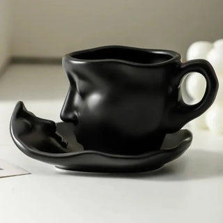 ceramic art mug handcrafted face figure cup 260ml durable drinkware side view