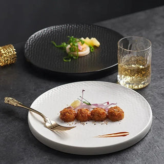 ceramic plate earthworks handcrafted porcelain elegant black white textured dishware set view