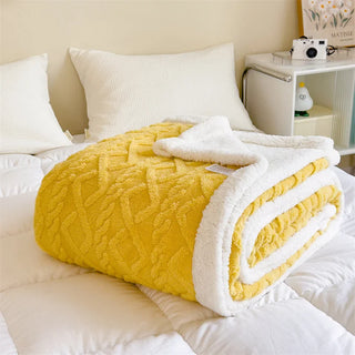 double layer throw blanket soft cozy yellow polyester tela nativa front view