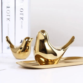 golden bird figure handmade enamel ceramic bird sculpture elegant home decor detail