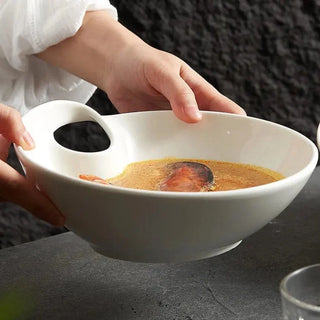 ceramic half-pearl bowl earthworks handcrafted porcelain dining dish detail