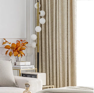 blackout curtain beige modern room darkening solid dense pattern close-up