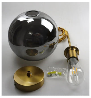 Smoked Glass Pendant Light – Modern Pendant Light with Iron Finish Fixture for Dining Room