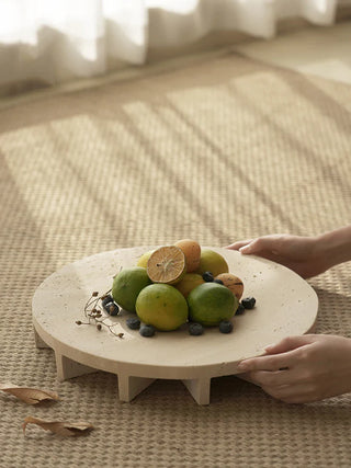 travertine stone tray earthworks handcrafted luxury slat base italian decor detail