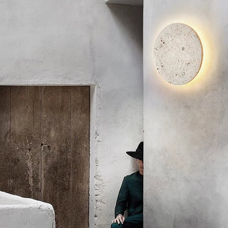 Natural Travertine Wall Sconce - Backlit LED Stone Light With Adjustable Brightness