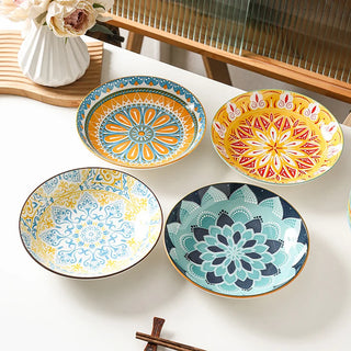 set of 4 bohemian ceramic dinner plates