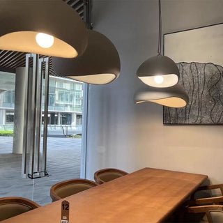 Designer Pendant Lamp – Nordic White Resin Dome with Soft Ambient Lighting