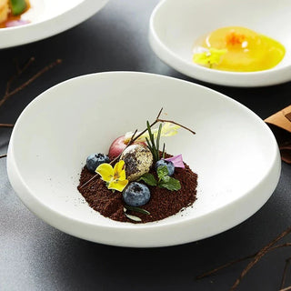 ceramic bowl plate earthworks handcrafted thick porcelain dinnerware dishwasher safe close-up