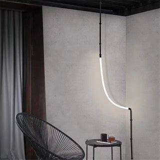 Black Metal Chandelier – Modern Ceiling Light With Tubular Curve Design