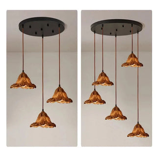 Vintage Pendant Lamp – Resin Lotus Leaves Retro Pendant Lamp with E27 LED Bulb